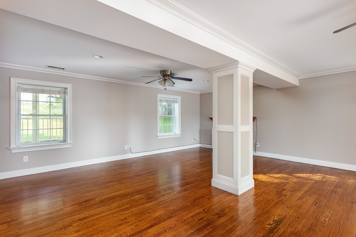 Connected living and dining area after a full repaint